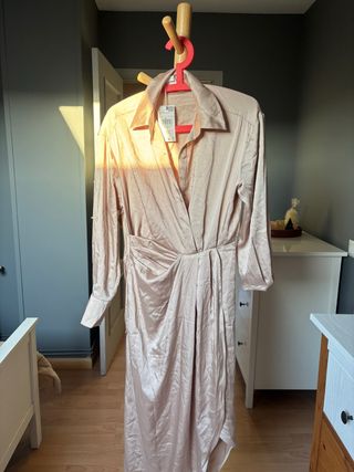 Vestido fiesta dorado rosa talla M