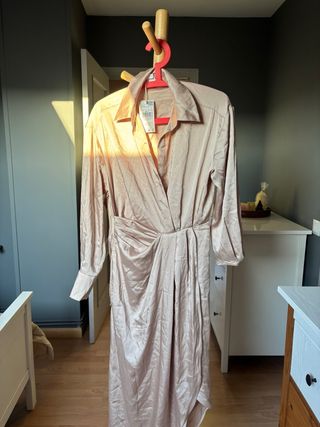 Vestido fiesta dorado rosa talla M