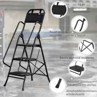 Escalera Plegable 3 Peldaños con Bolsa Herramienta