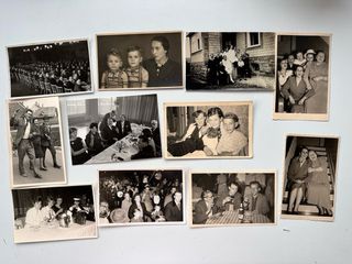 Lotto di 35 vecchie foto e scatola di sigari