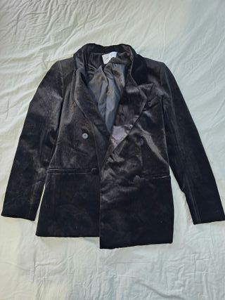 Conjunto Blazer+Pantalones Terciopelo Negro Mujer