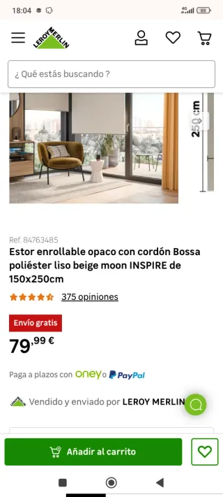 Tenda a rullo opaca INSPIRE Bossa 150x250cm