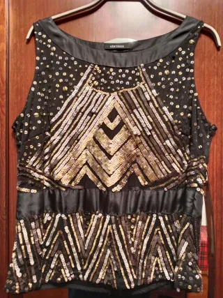 Top fiesta lentejuelas negro y dorado Sintesis