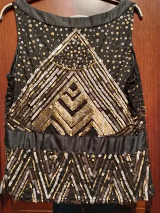 Top fiesta lentejuelas negro y dorado Sintesis