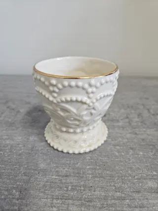 Portacandele in porcellana con bordo dorato