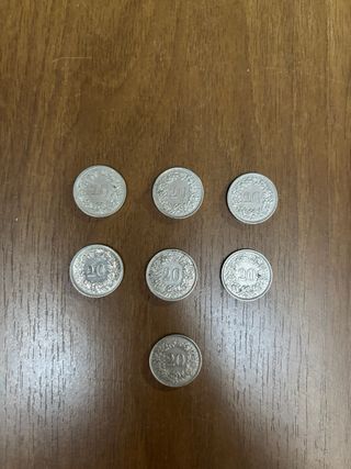 7 Monete Svizzere 20 Rappen