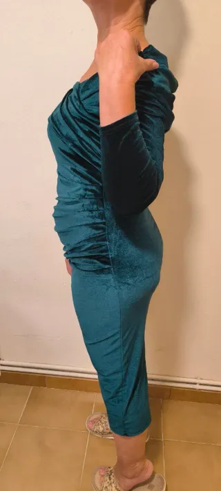 Vestido Terciopelo Teal Manga Larga