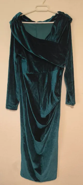 Vestido Terciopelo Teal Manga Larga
