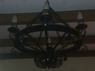 Lámparas de forja rústica negra y madera,2 unds