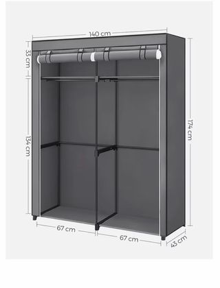 Guardaroba in tessuto grigio 140x43x174 cm