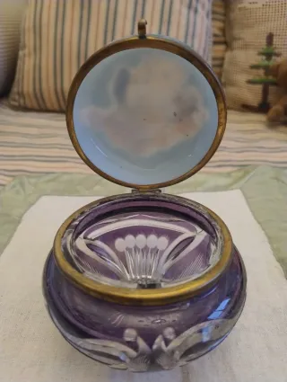 Joyero antiguo cristal azul flores