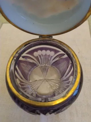 Joyero antiguo cristal azul flores