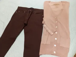 PANTALON PITILLO ZARA Y CHAQUETA PUNTO