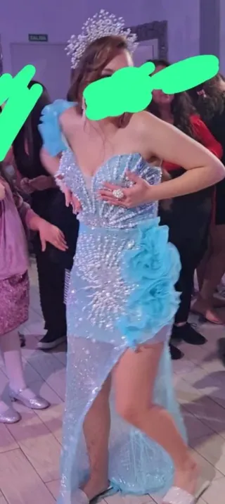 Vestido fiesta gitana azul y plateado