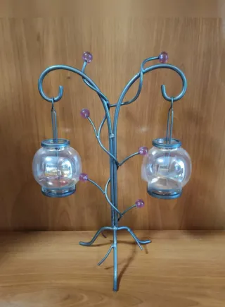 Portacandele in metallo con 2 vasi di vetro