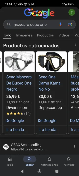 Máscara Seac ONE buceo/pesca submarina / natación