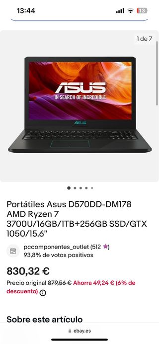 Portátil Asus D570DD-DM178 AMD Ryzen 7