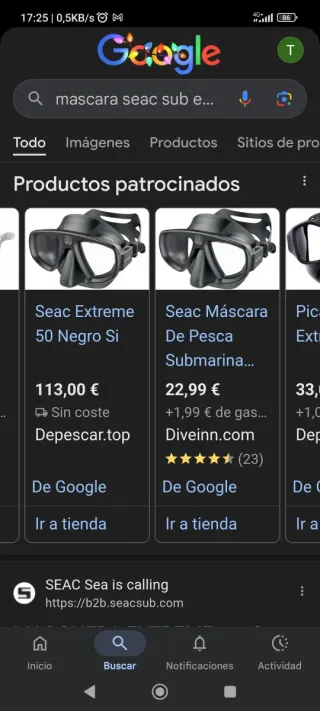 Máscara Seac Sub Extreme Buceo/Pesca / Natación