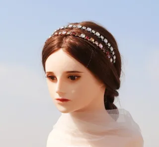 2 Tocados dorado con piedras multicolor