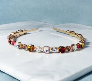 2 Tocados dorado con piedras multicolor