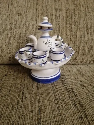 Juego de té cerámica azul y blanco