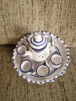 Juego de té cerámica azul y blanco