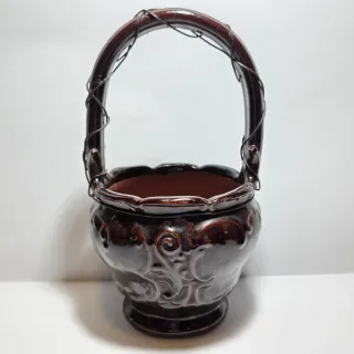 Antico scaldino in terracotta smaltata rosso scuro