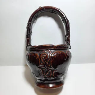 Antico scaldino in terracotta smaltata rosso scuro