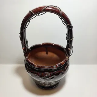 Antico scaldino in terracotta smaltata rosso scuro