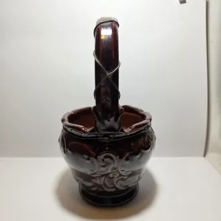 Antico scaldino in terracotta smaltata rosso scuro