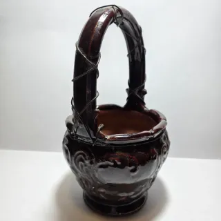 Antico scaldino in terracotta smaltata rosso scuro