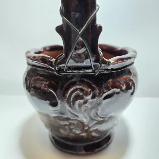 Antico scaldino in terracotta smaltata rosso scuro