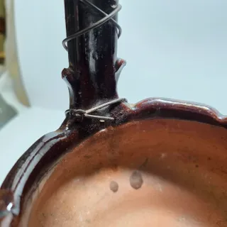 Antico scaldino in terracotta smaltata rosso scuro