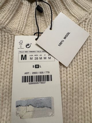 Jersey Zara Lana Crema Talla M