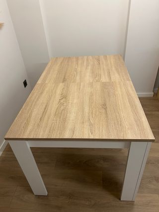 Mesa comedor extensible madera y blanco