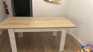 Mesa comedor extensible madera y blanco