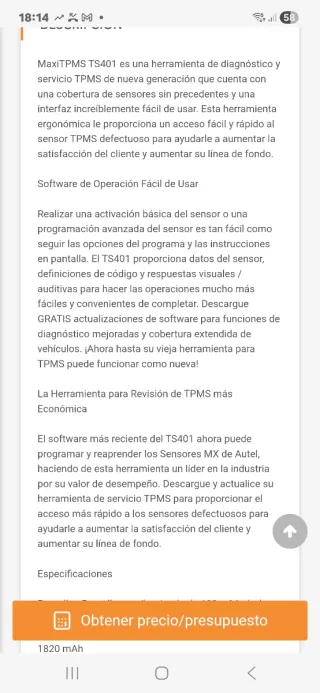 Autel MaxiTPMS TS401 Herramienta TPMS