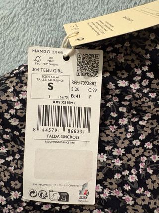 Falda larga Mango flores blancas y grises