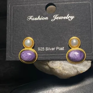 Pendientes Charoíta Natural Baño Oro