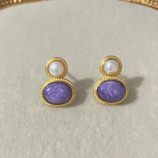 Pendientes Charoíta Natural Baño Oro