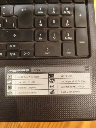 Portátil Acer Negro (sin HDD)