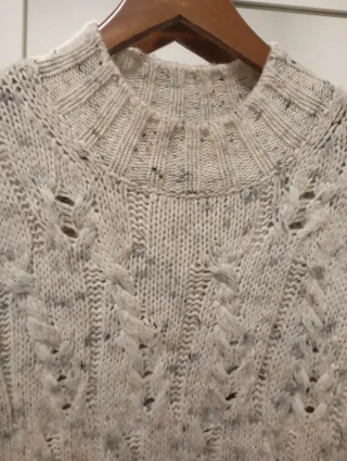 Vestido punto Massimo Dutti beige/gris Talla única