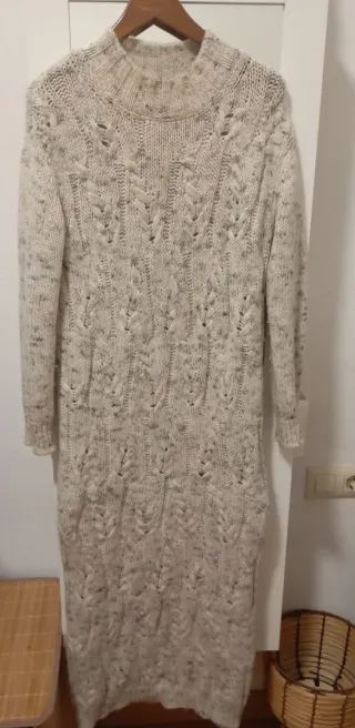 Vestido punto Massimo Dutti beige/gris Talla única