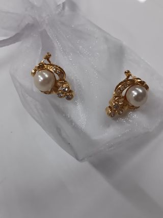 Pendientes Oro 18k Perlas y Circonitas