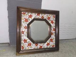 Espejo Vintage Madera y Cerámica Flores