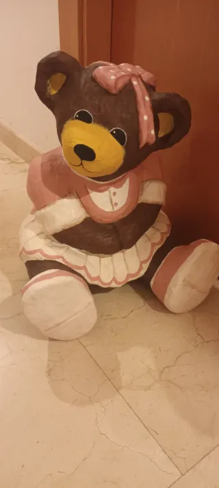 Osita de Papel Maché Decorativa rosa