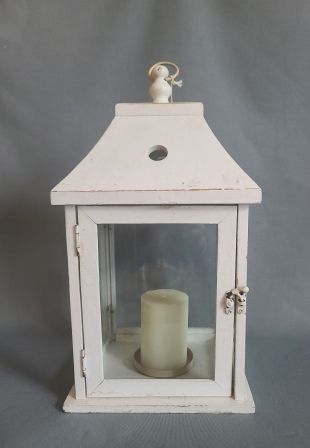 Farol di legno bianco, portacandele, stile rustico vintage