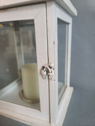 Farol di legno bianco, portacandele, stile rustico vintage