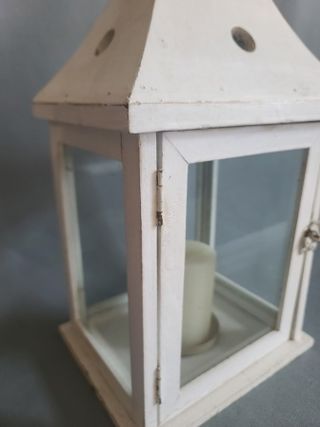 Farol di legno bianco, portacandele, stile rustico vintage