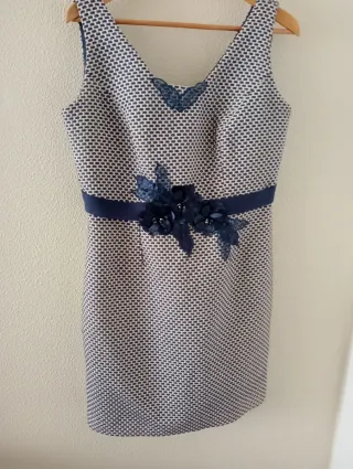 Traje Vestido y Chaqueta Azul Gris